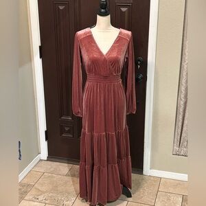 Knox Rose Blushed Rose Velvet Prairie Dress
